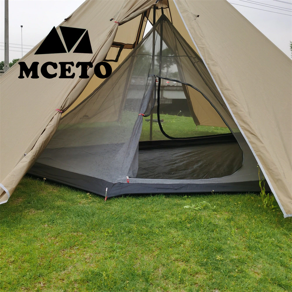 Cheap Goat Tents MCETO 5 8 Pessons Octagonal Camping Pyramid Tent with Chimney Hole Large Space Picnic Travel Family Party Tent Outdoor Shelter   